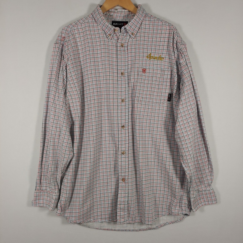 Ariat FR Mens Flame Resistant Work Shirt Plaid Button FR Workwear Apache Logo XL